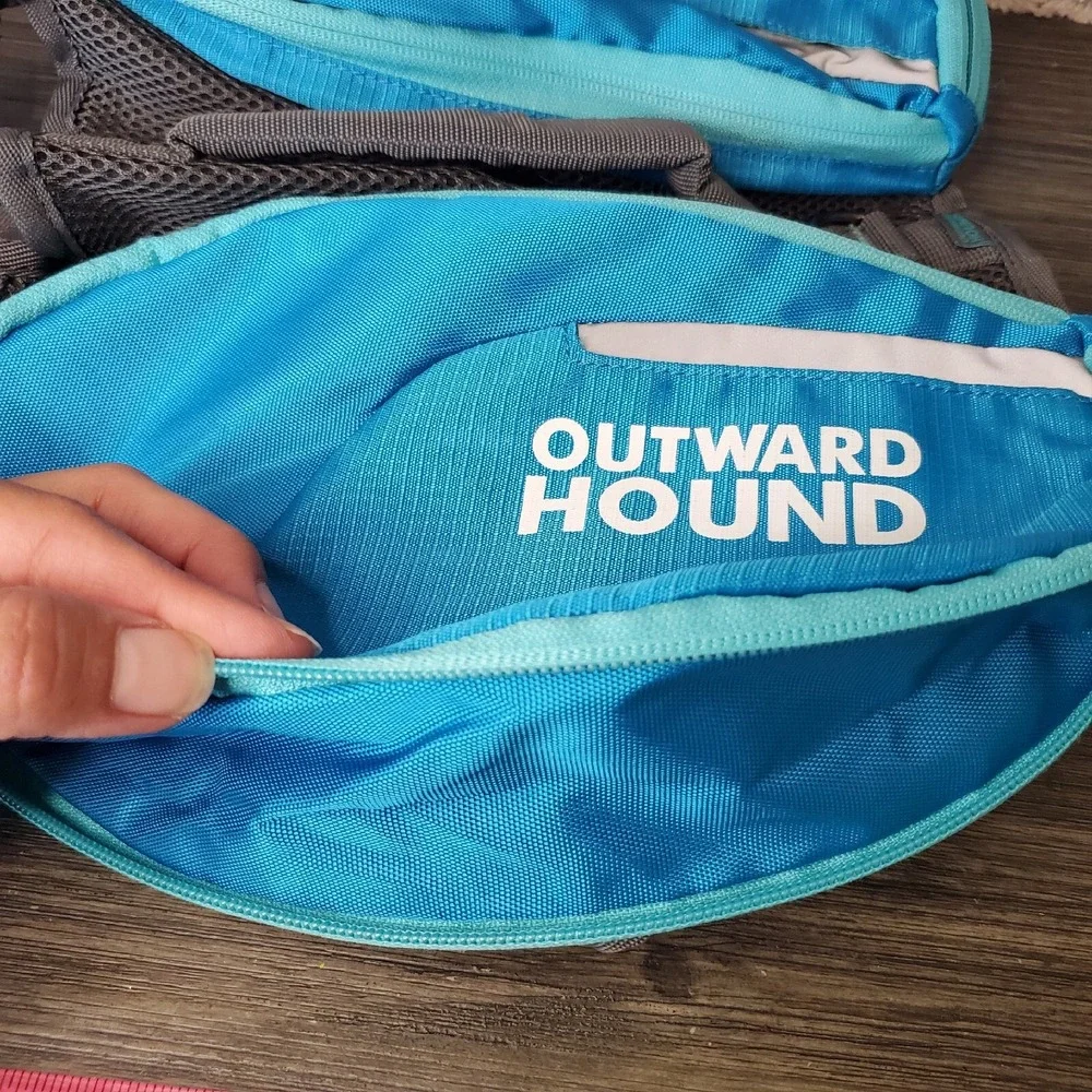 Outward Hound Blue Hiking Zipped Dog Travel Backpack Saddlebag Carrier sz M‎